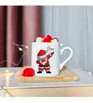 Mutlu Yıllar & Merry Christmas Yılbaşı Noel Baba Tasarımlı Ahşap Tabaklı Kişiye Özel Türk Kahvesi Fincanı