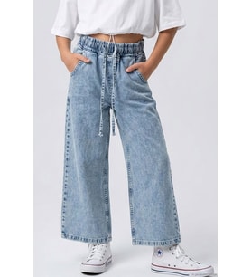 Breeze Kız Çocuk Jean Pantolon Bağcıklı Bel Kısmı Lastikli 7-12 Yaş, Açık Mavi
