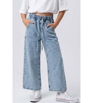 Breeze Kız Çocuk Jean Pantolon Bağcıklı Bel Kısmı Lastikli 7-12 Yaş, Açık Mavi