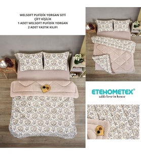 ETE HOMETEX ÇİFT KİŞİLİK LÜX WELSOFT YORGAN SETİ 195X215CM AKSU BEJ 8696474231869