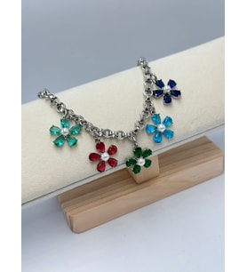 Çiçek Detaylı Charm Bileklik (Çelik)