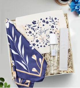 Kişiye Özel Ham Bez Çanta & Avon Pur Blanca Kadın Parfüm & Tasarım Fular Kadına Hediye Seti