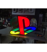 Playstation Logolu Tabela 3D Led Neon Etkili Işıklı Tabela 30X45 CM Tek Taraflı