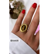 ÇELİK AYARLANABİLİR DOĞAL TAŞLI KAPLAN GÖZÜ YÜZÜK (Gold)