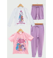 4'lü My Little Ponny Tshirt Şort Pantolon Lila Takım 