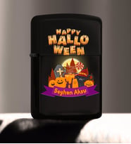 BK Gift Kişiye Özel Happy Halloween Tasarımlı Renkli Baskılı Siyah Benzinli Metal Çakmak-18