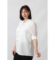 BB-077 BEYAZ PAMUK KETEN KOLU APOLETLİ İKİ CEPLİ KADIN BÜYÜK BEDEN GÖMLEK