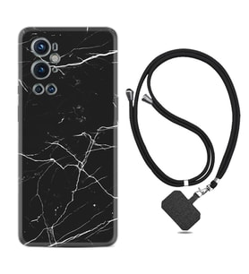 Tecno Spark 9 Pro Kılıf Resimli Boyun Askılı İpli Desenli Silikon Siyah Mermer 1299
