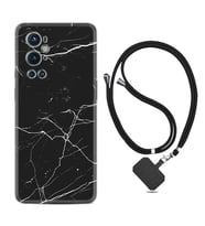 Tecno Spark 9 Pro Kılıf Resimli Boyun Askılı İpli Desenli Silikon Siyah Mermer 1299