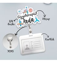 Kişileştirilebilir Fizyoterapist Temalı Yaka Kartı İsimlik Fizyoterapist Yaka Kartı Aparatı  Yoyo Mekanizmalı Kartlık