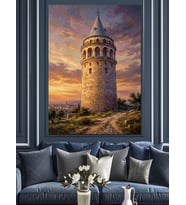 Gün Batımı Galata Kulesi Tablosu Dekoratif Kanvas - Mdf Ahşap Tablo