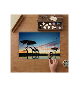 Zürafalar - Günbattımı Tasarımı 240 parça Ahşap Puzzle Ahşap Kutuda MP10286