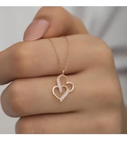 Rose Birleşmiş Kalpler 925 Ayar Gümüş Kadın Kolye