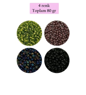 Dökme Cam Kum Boncuk (8/0) 3 mm - 4 Renk - Toplam 80 Gram - BNC422