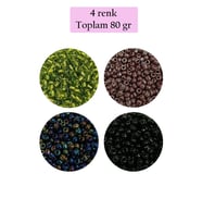 Dökme Cam Kum Boncuk (8/0) 3 mm - 4 Renk - Toplam 80 Gram - BNC422