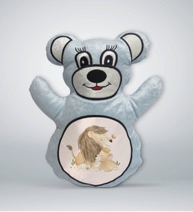 BK Gift Sevimli Aslan Tasarımlı Mavi Ayıcık Yastık-4