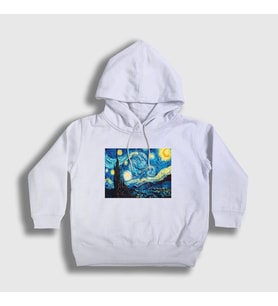 Presmono Unisex Çocuk Beyaz Starry Night Art Painter Vincent Van Gogh Kapüşonlu Sweatshirt 303182tt