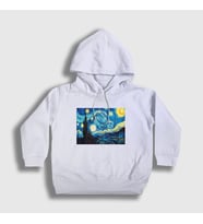Presmono Unisex Çocuk Beyaz Starry Night Art Painter Vincent Van Gogh Kapüşonlu Sweatshirt 303182tt