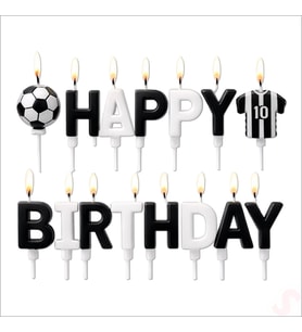 Siyah Beyaz Happy Birthday 15 Parça Doğum Günü Mum Seti (STD)