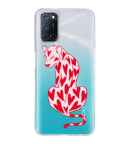 Oppo A52/A72/A92 Uyumlu Çita ve Kalp Desenli Şeffaf Telefon Kılıfı