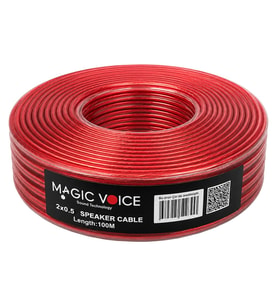 Magicvoice MV-29553 2x0.50mm Siyah Şeffaf Kırmızı Çizgili 100 Metre CCA Hoparlör Kablosu