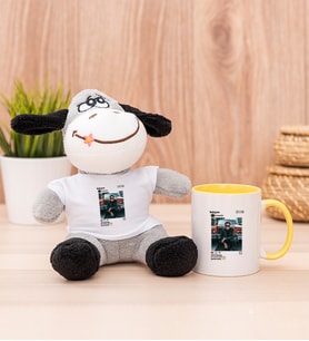 Kişiye Özel İnstagram Tasarım Fotoğraflı Peluş Eşek ve Sarı Kupa