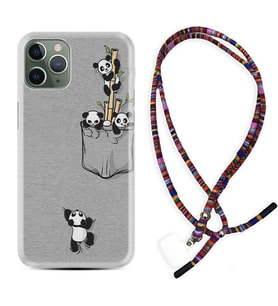 Apple iPhone 11 12 13 14 Pro Max Kılıf Boyun Asklı Rasta Silikon Pandalar 1798