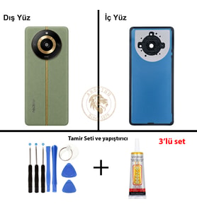 Oppo KAPAK Vida Seti + Yapıştırıcı Realme 11 Pro Plus Yeşil Yapıştırıcı B-7000 Yapıştırıcı Vida Seti Arka Kapak Arka Cam Batarya Kapağı Lazer Kesim Kapak Pil Kapağı Back Cover