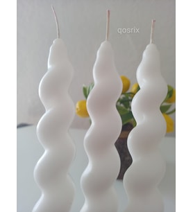 qosrix 3'lü Beyaz Italyan Burgulu Şamdan Soya Mumu Doğal Kokulu Uzun Çubuk Konik Burgu Spiral Mum Dekoratif