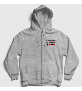 Presmono Unisex Gri Probably Bluffing Poker Fermuarlı Kapüşonlu Sweatshirt 362272tt (Gri)