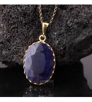 Orijinal Safir Taşı Altın Kaplama Oval Model Gümüş Kolye