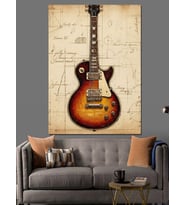 Elektro Gitar Vintage Poster Dekoratif Kanvas - Mdf Ahşap Tablo