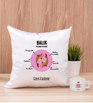 Kişiye Özel Balık Burcuna Hediye Kare Yastık ve Fincan