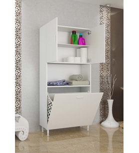 KİRLİ ÇAMAŞIR DOLABI KİRLİ ÇAMAŞIR SEPETLİ BANYO DOLABI MUTFAK DOLABI RAFLI KAPAKLI (Beyaz)