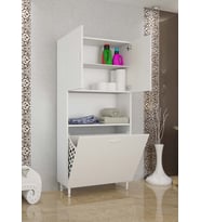 KİRLİ ÇAMAŞIR DOLABI KİRLİ ÇAMAŞIR SEPETLİ BANYO DOLABI MUTFAK DOLABI RAFLI KAPAKLI (Beyaz)