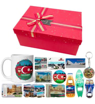 Azerbaycan Hediye Kutusu 10 Parça Kupa Magnet Anahtarlık Kutu (Karışık)