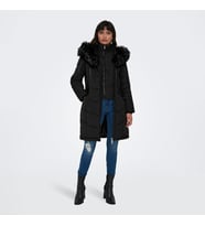 Only New Linette Fur Hood Coat Kadın Siyah Kapüşonlu Mont