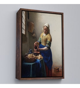 Çerçeveli Johannes Vermeer - Sütçü Kız Tablo - The Milkmaid (Kahverengi)