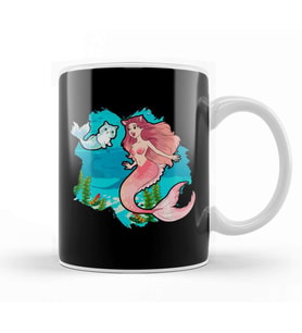 Cute & Funny Mermaid Cat Swimming Kitty Mermaidcat Kupa Bardak Porselen