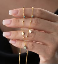 925 Ayar Gümüş Altın Kaplama Zirkon Taşlı Nazar Boncuklu Pullu Dorika Şans Kolyesi