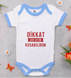 BK Kids Dikkat Çok İçtim Tasarımlı Mavi Bebek Body Zıbın-1