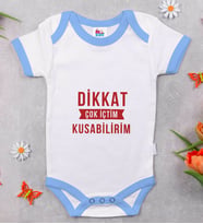 BK Kids Dikkat Çok İçtim Tasarımlı Mavi Bebek Body Zıbın-1