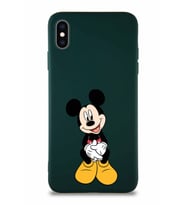 Apple iPhone XS Max Soft Premier Kapak Mickey Mouse-A Tasarımlı Silikon Kılıf - Yeşil (Şeffaf)