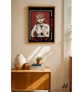 Chainsaw Man Power Anime Poster, Ahşap Çerçeveli Duvar Tablosu - Anime Severlere Özel