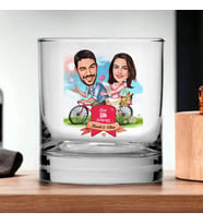 Kişiye Özel Bisikletteki Çiftler Karikatürlü Viski Kadehi