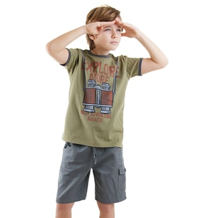 Explore Erkek Çocuk T-shirt Gabardin Şort Takım (Haki)