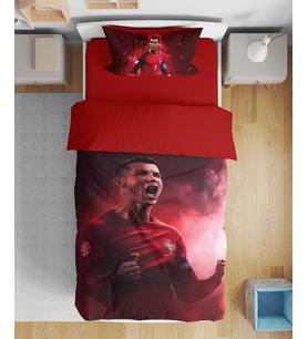 Cristiano Ronaldo 3D Dijital Baskılı Tek Kişilik Erkek Çocuk Nevresim Takımı Genç Nevresim Takımı (Kırmızı)