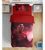 Cristiano Ronaldo 3D Dijital Baskılı Tek Kişilik Erkek Çocuk Nevresim Takımı Genç Nevresim Takımı (Kırmızı)