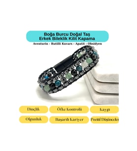 SERTİFİKALI Boğa Burcu Disk Model Doğal Taş Erkek Bileklik Mıknatıslı Kilit