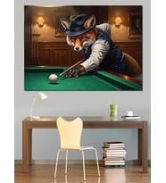 Bilardo Oynayan Gözlüklü Kurnaz Tilki Dekoratif Kanvas - Mdf Ahşap Tablo